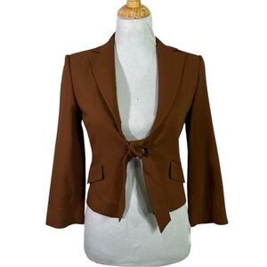 BGBG Maxazria Brown Cropped Tie Front Blazer with 3/4 Sleeves Size XS